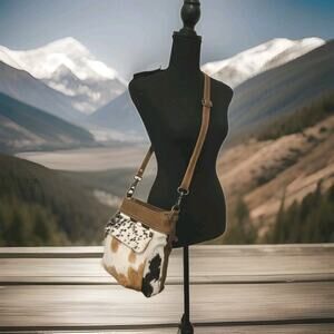 Vintage Myra Bag Bygone Leather & Cowhide Crossboy Bag 10x9x2